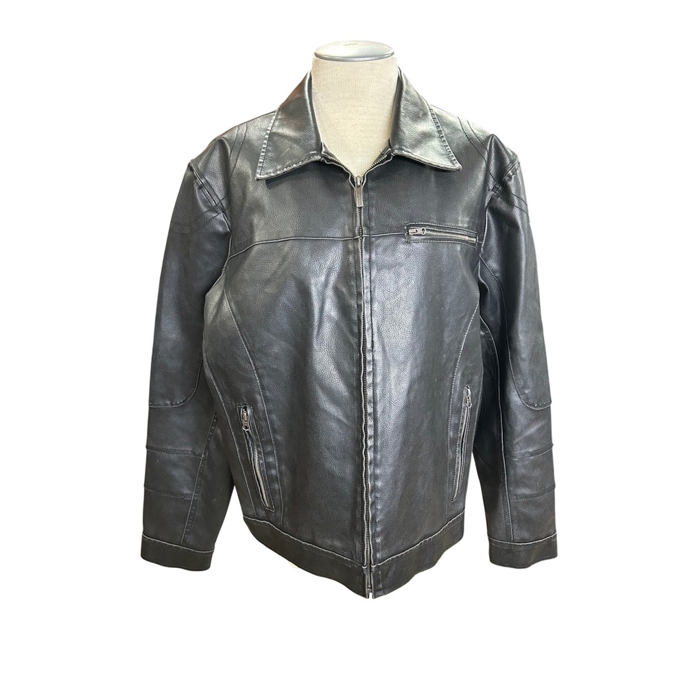 Kenneth Cole Reaction Mens Faux Leather Jacket XL‎ Black Full Zip Quilted